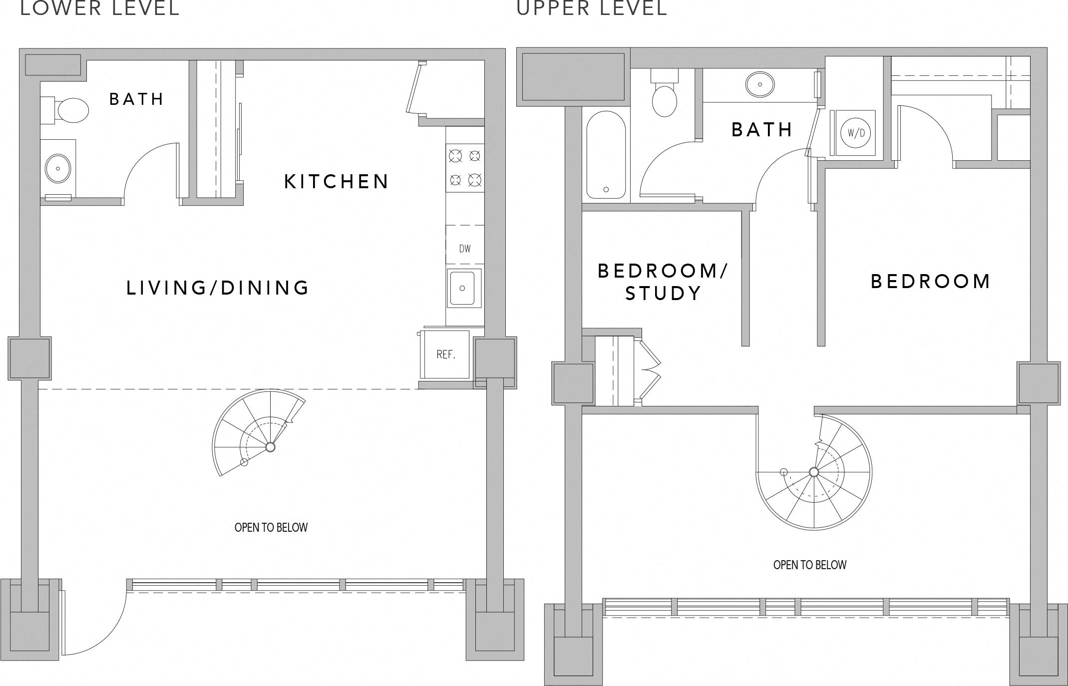 Floor plan layout diagram for 1BK Den Loft Townhouse